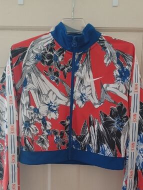 Nike Red Floral Track Jacket with Blue Trim